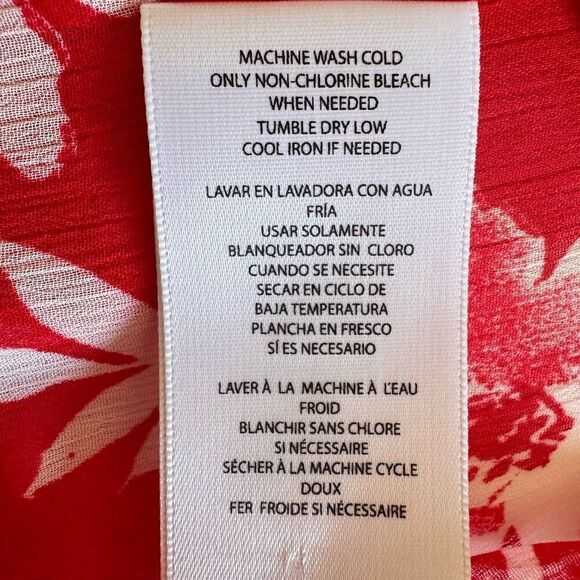 Kut From The Kloth Red White Floral Sheer Lightweight Down Rolling SZ L #2457 - Picture 10 of 12